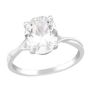 Sterling Silver Solitaire Oval Diamond Ring